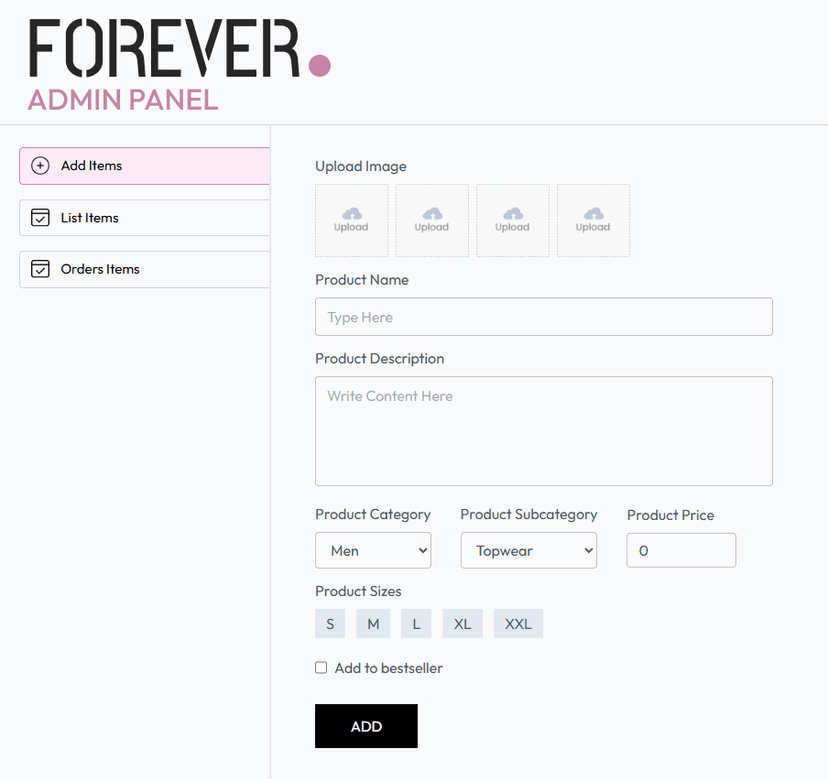 Forever Ecommerce Admin Page